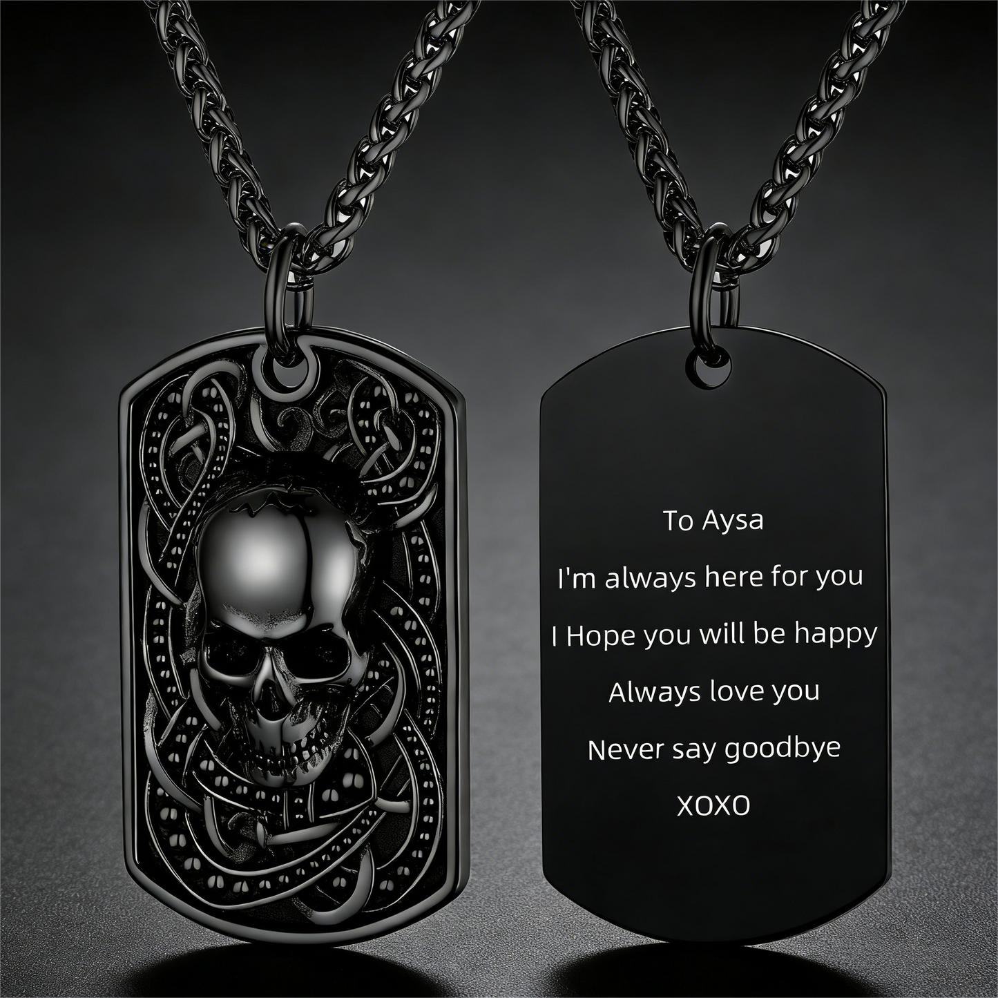 Gothic Skull Dog Tag Pendant Necklace for