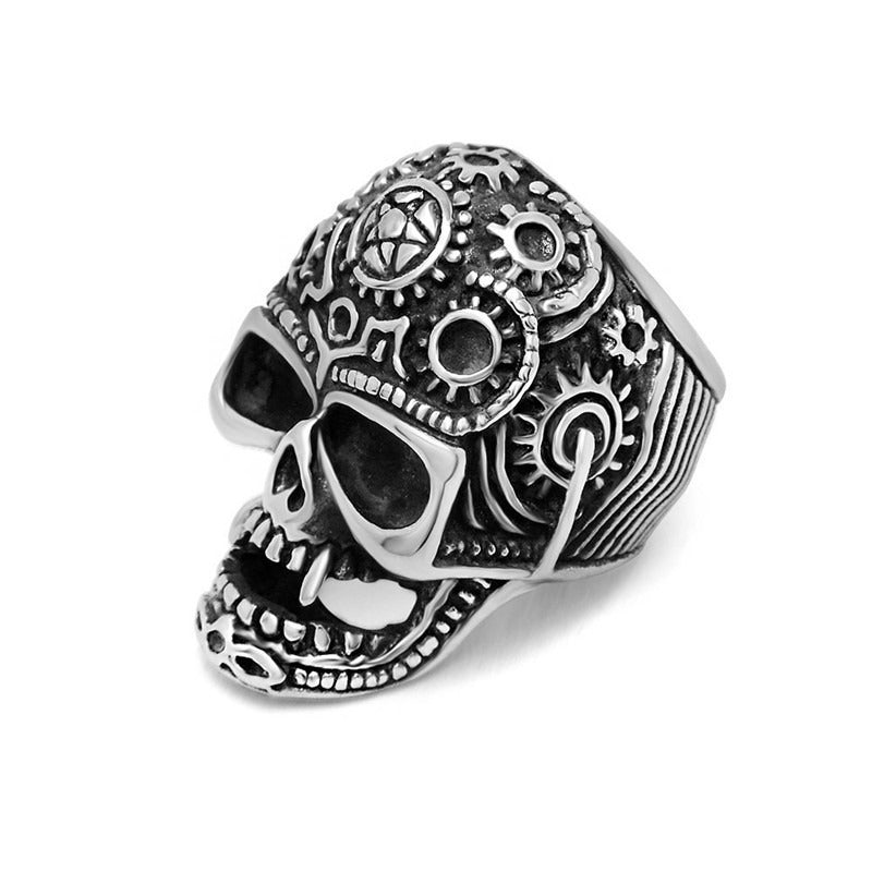 Stainless Steel Big Skull Ring / Punk Rock Retro Alternative Jewelry