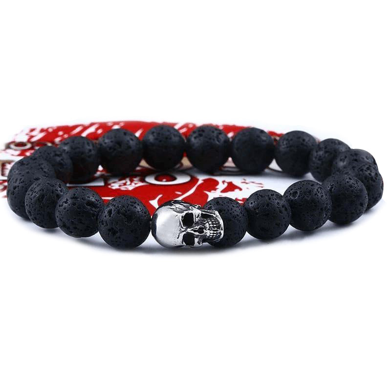 Steel Soldier Unique Item Skull 10mm Lava Stone Alternative Bracelet