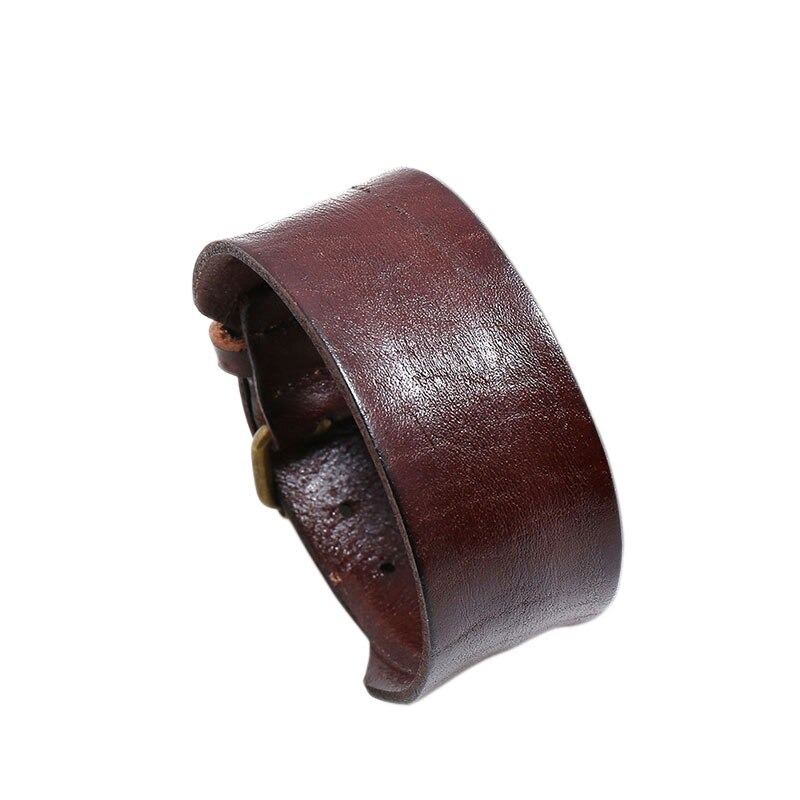 Wide Leather Bracelet / Brown Black Rope Bangles / Bracelet in Punk Style
