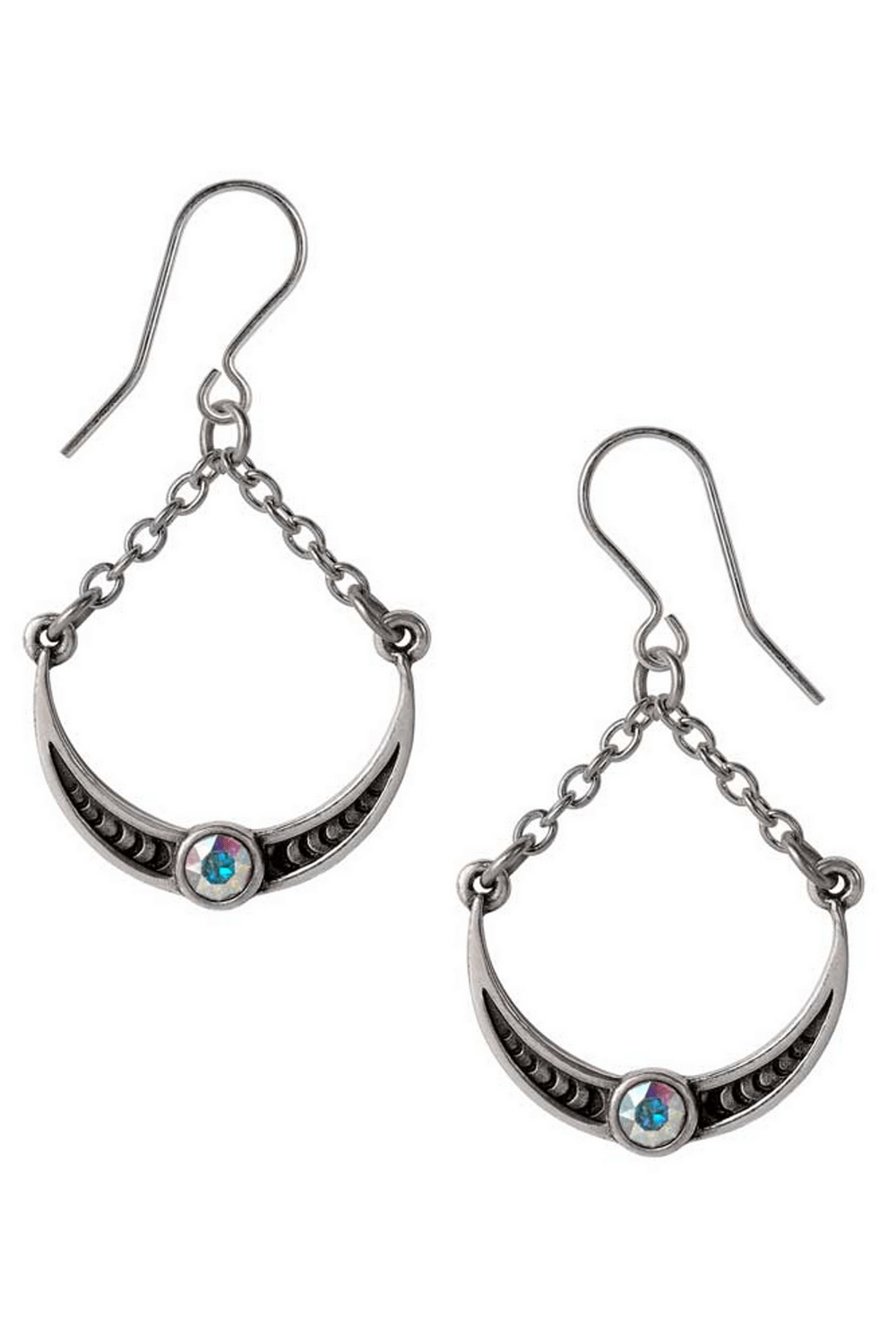 Venus Crescent Moon Earrings With Austrian Crystal Drop