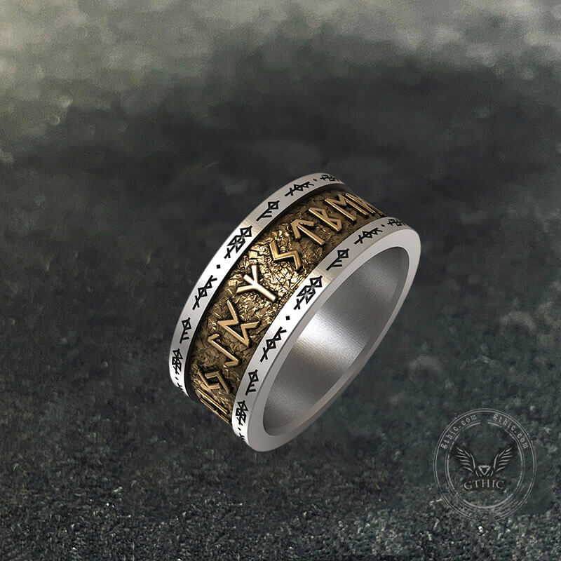 Viking Runes Sterling Silver Inlaid Brass Ring