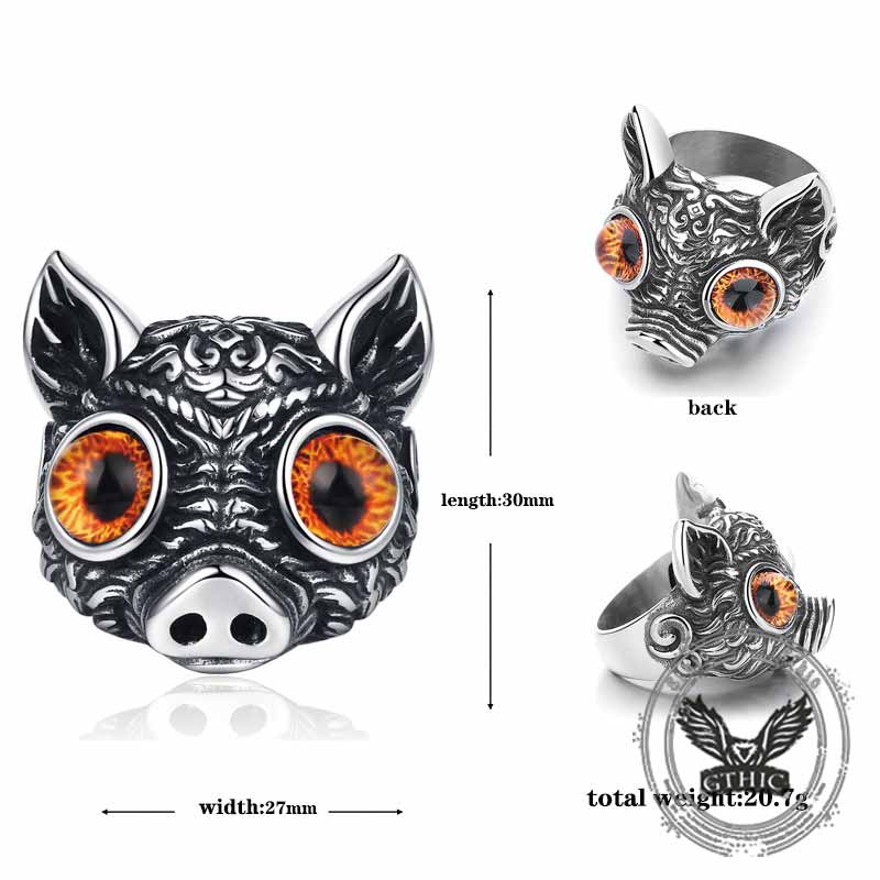 Devil Eye Gem Piglet Stainless Steel Ring