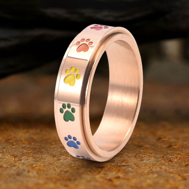 Dog Paw Print Stainless Steel Spinner Ring