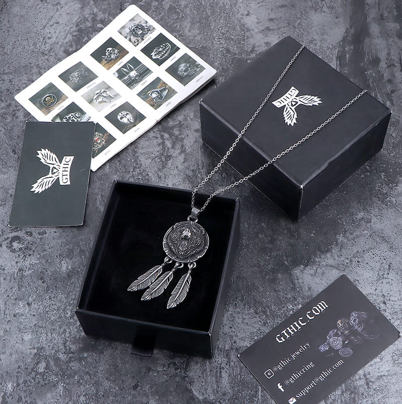 Feather Bear Head Stainless Steel Animal Pendant