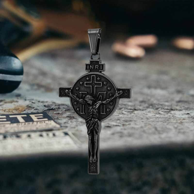 Jesus Suffering Inri Cross Stainless Steel Pendant