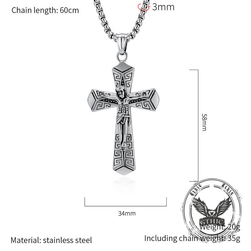 Jesus Suffering Stainless Steel Cross Pendant