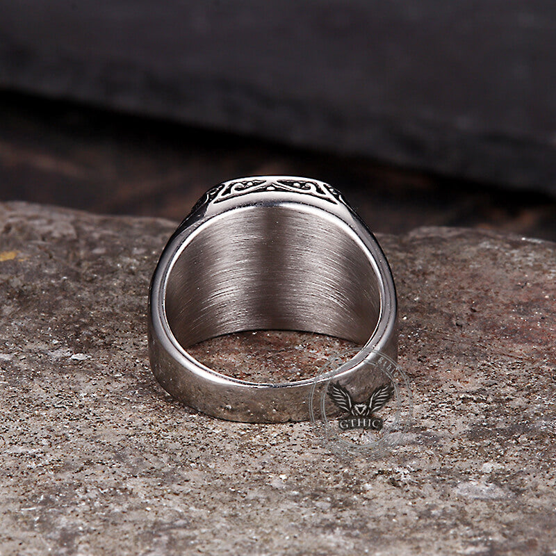 Pattern Square Turquoise Stainless Steel Ring