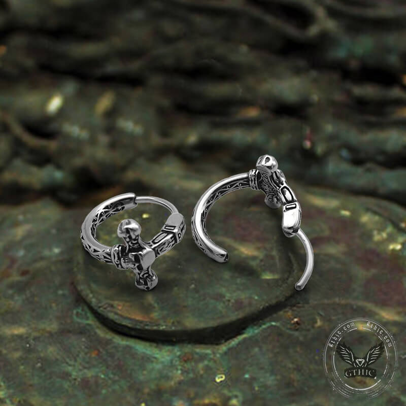 Pattern Stainless Steel Skull Hoop Earrings