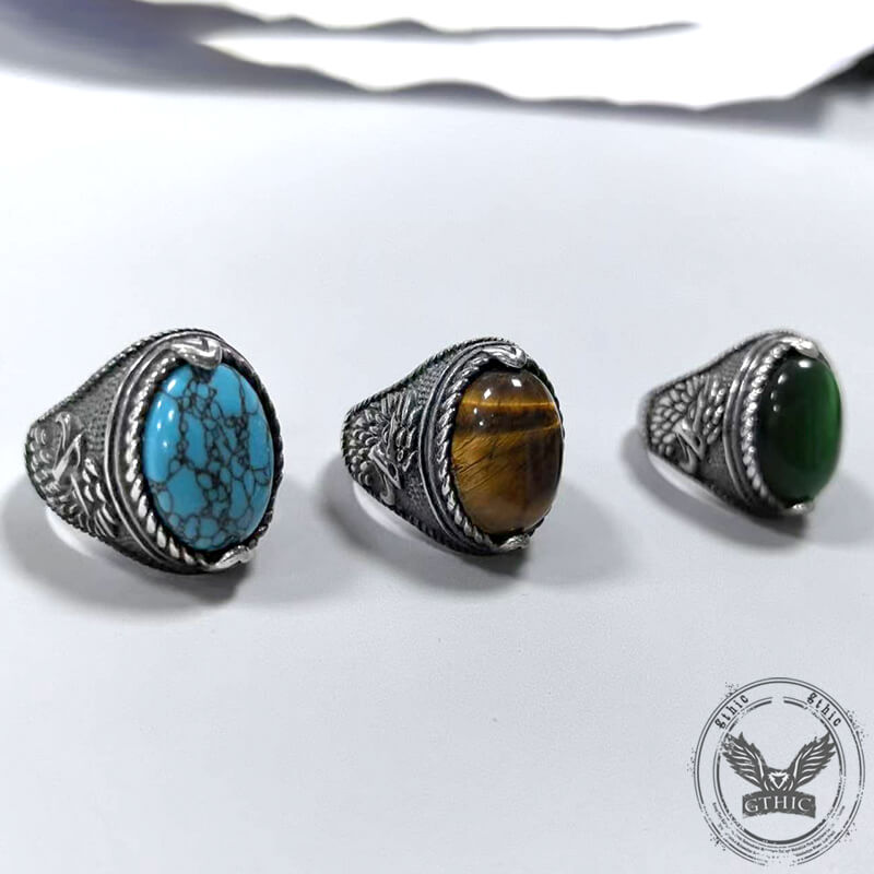Turquoise Eagle Pattern Stainless Steel Ring