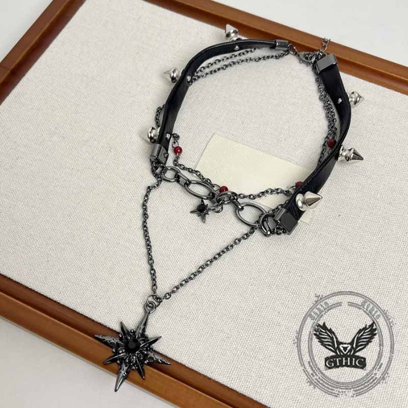 Y2k Studs Star Leather Multi-layered Choker Necklace