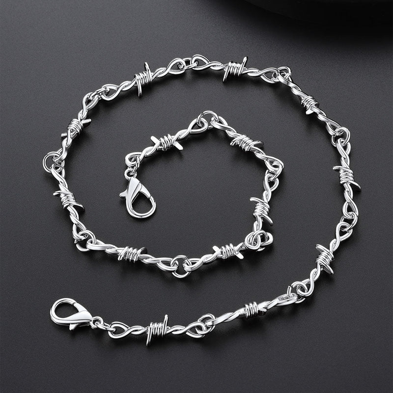 Gothic Thorn Barb Wire Chain Link Necklace Birthday Gift for