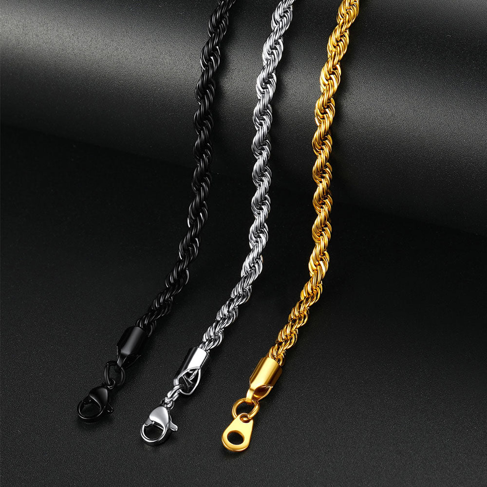 Twisted Rope Chain Stainless Steel Link Necklace for