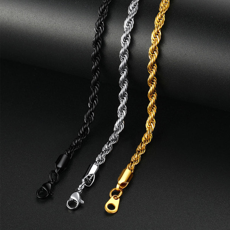 Twisted Rope Chain Stainless Steel Link Necklace for