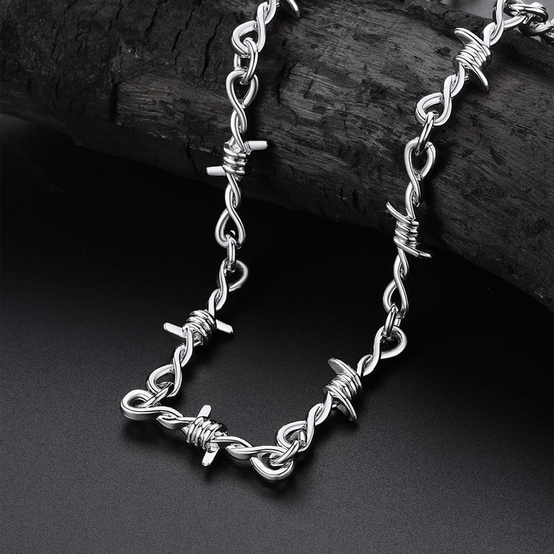 Gothic Thorn Barb Wire Chain Link Necklace Birthday Gift for