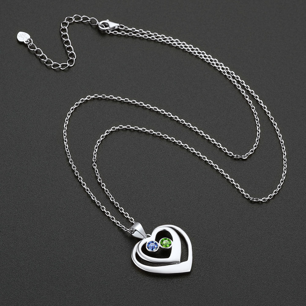 Personalized Sterling Silver Birthstone Heart Necklace