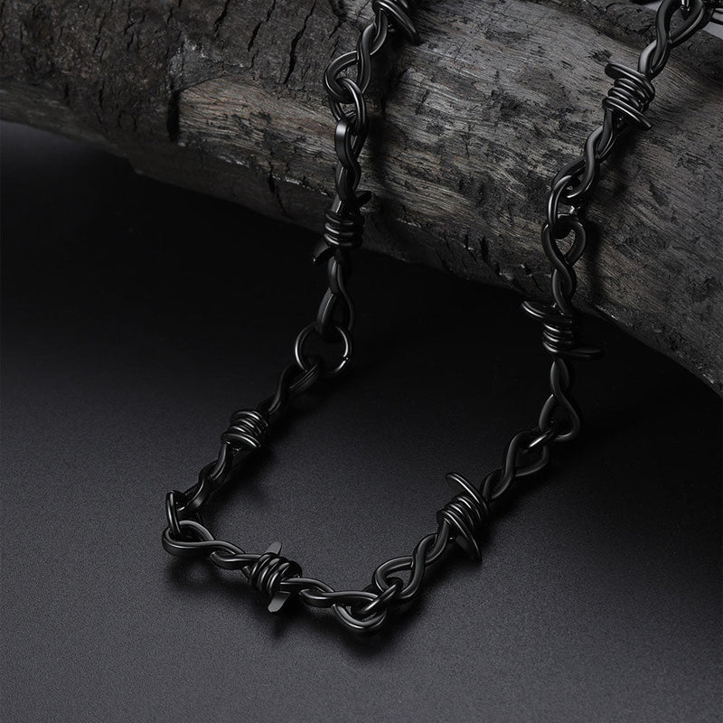 Gothic Thorn Barb Wire Chain Link Necklace Birthday Gift for