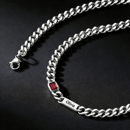 Customized Birthstone Cuban Chain Necklace With Name for