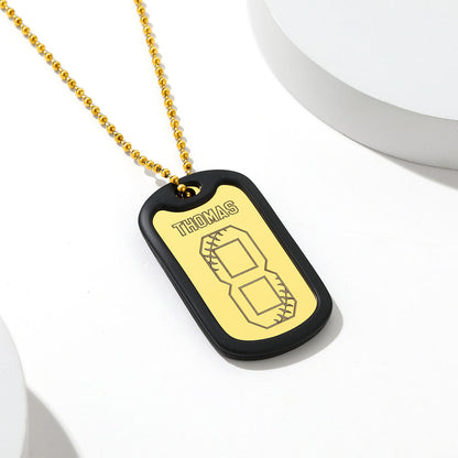 Engraved Baseball Jersey Number Dog Tag Necklace for Athletes, Stainless Steel Sports Jewelry