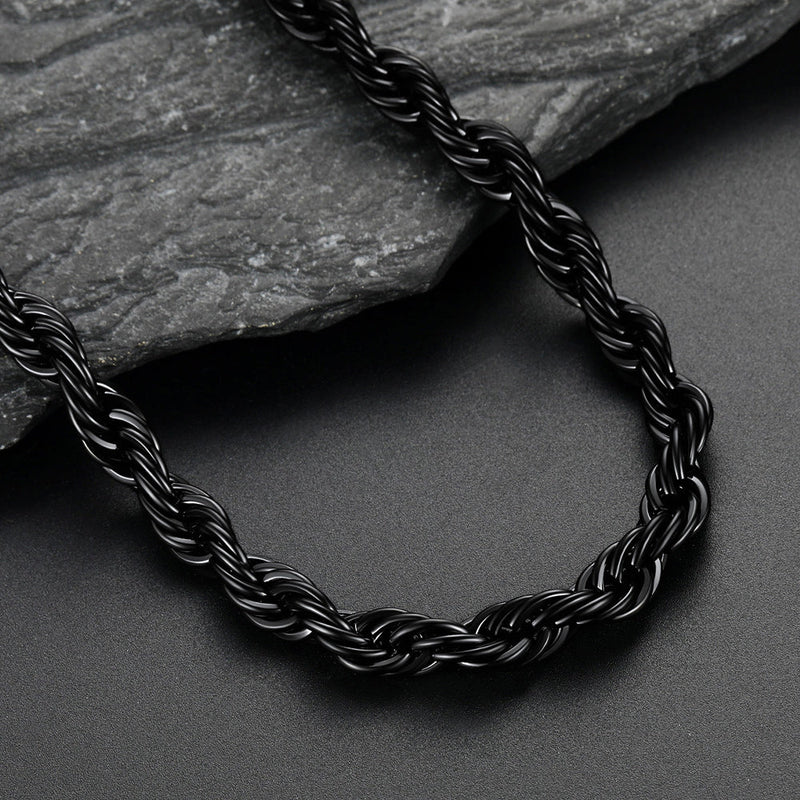 Twisted Rope Chain Stainless Steel Link Necklace for