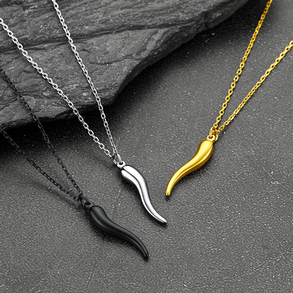 Cuban Chain & Italian Horn Layered Necklaces Set for