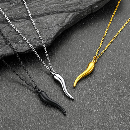 Cuban Chain & Italian Horn Layered Necklaces Set for