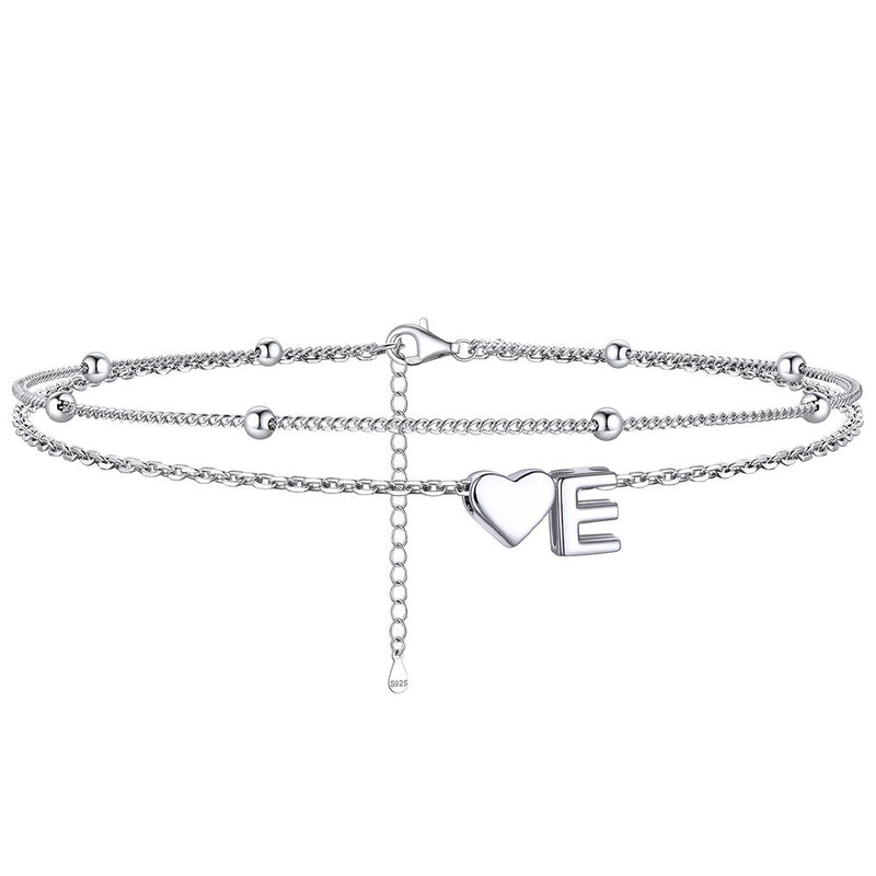 Sterling Silver Initial Heart Layered Anklet for