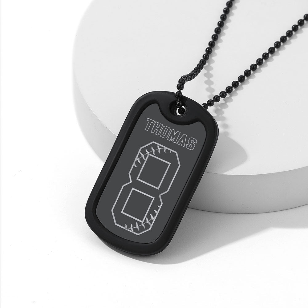 Engraved Baseball Jersey Number Dog Tag Necklace for Athletes, Stainless Steel Sports Jewelry