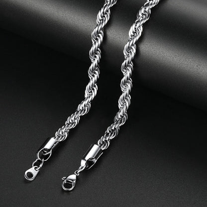 Twisted Rope Chain Stainless Steel Link Necklace for