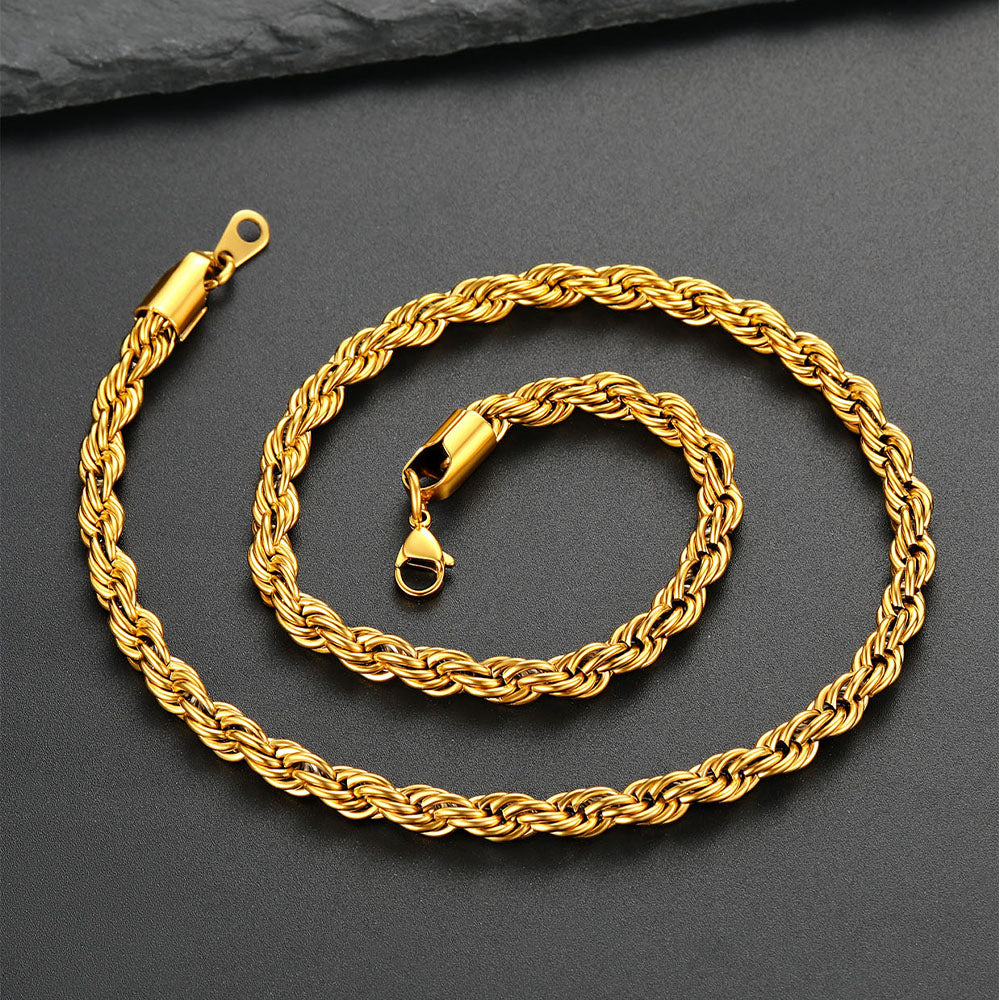Twisted Rope Chain Stainless Steel Link Necklace for