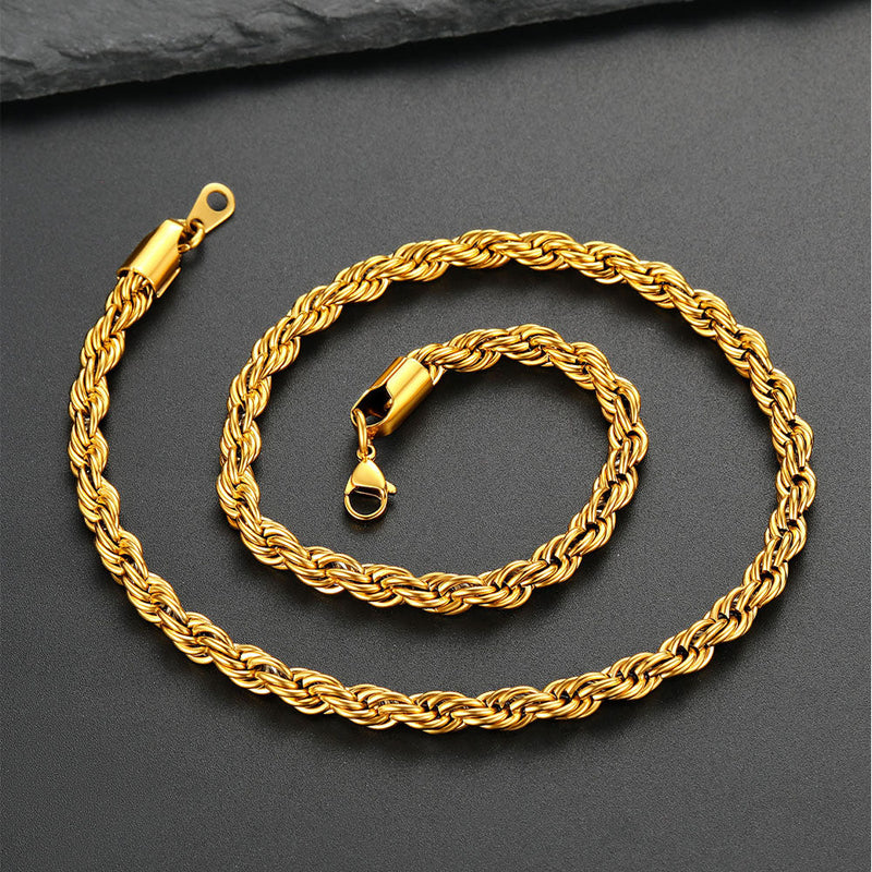 Twisted Rope Chain Stainless Steel Link Necklace for