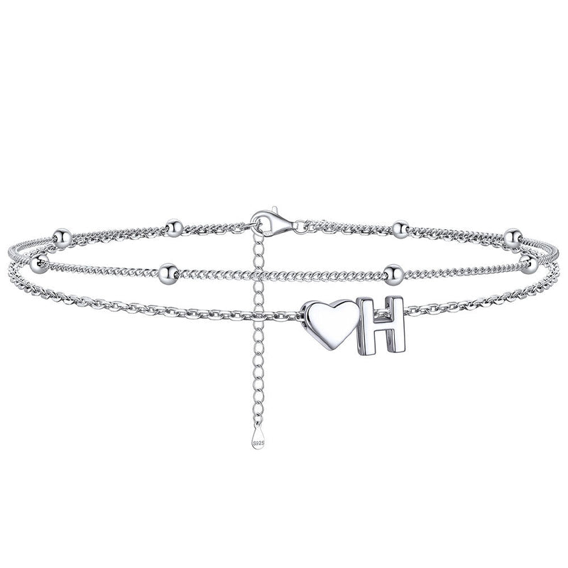 Sterling Silver Initial Heart Layered Anklet for
