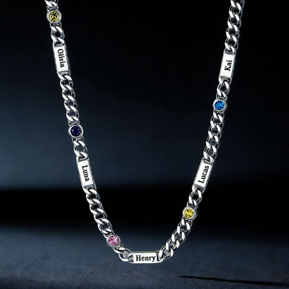 Customized Engraved Name Birthstone Cuban Chain Necklace for
