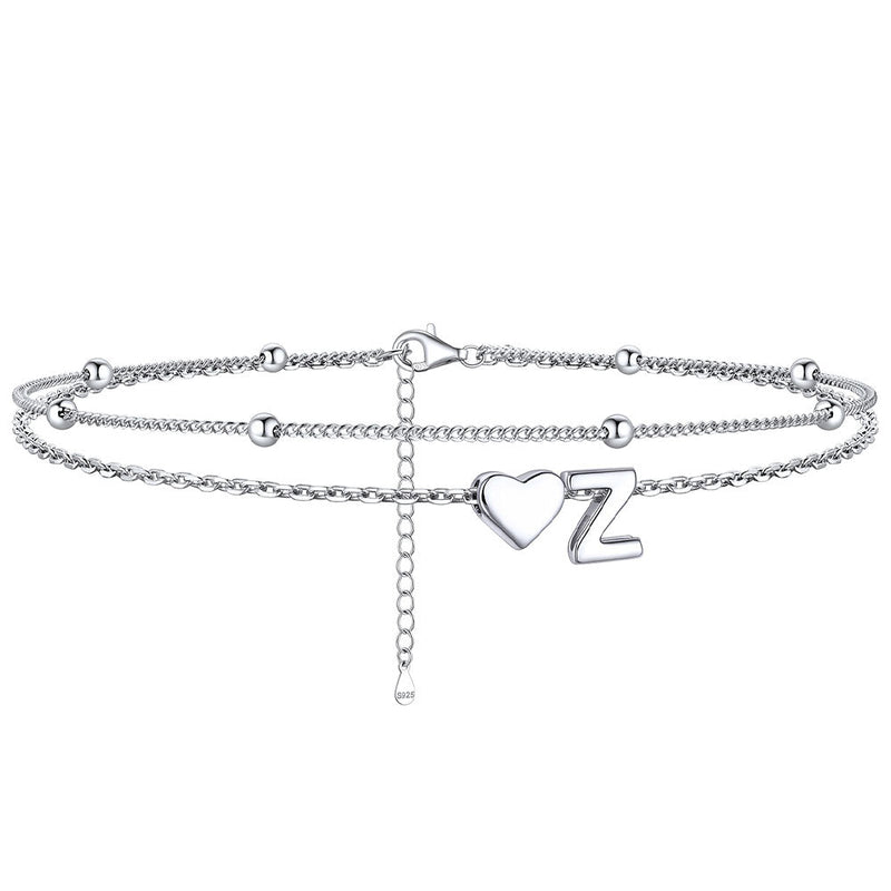 Sterling Silver Initial Heart Layered Anklet for