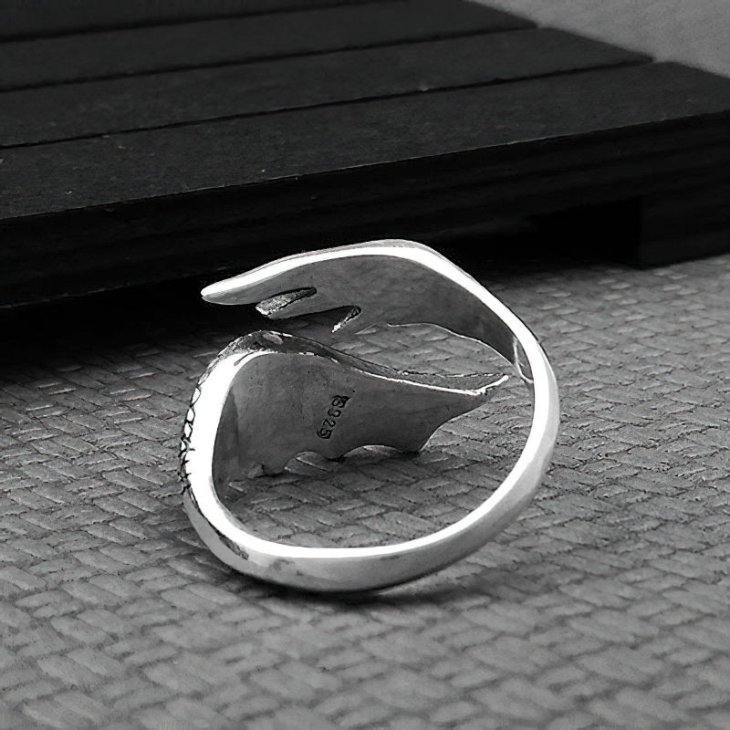 Adjustable Ring of Evil Feather Wing / Gothic Jewelry of 925 Sterling Silver