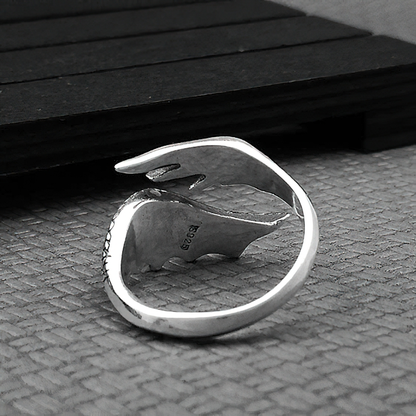 Adjustable Ring of Evil Feather Wing / Gothic Jewelry of 925 Sterling Silver