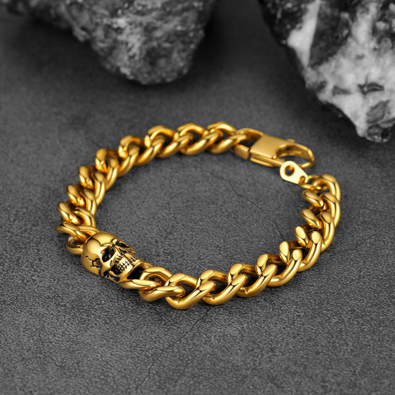 Gothic Heavy Cuban Chain Skull Bracelet for in Stainless Steel