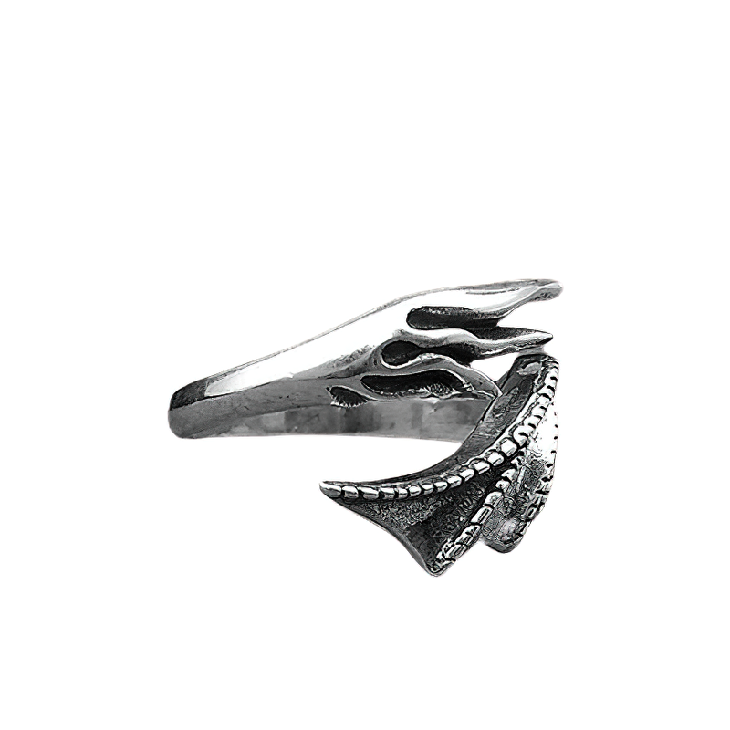Adjustable Ring of Evil Feather Wing / Gothic Jewelry of 925 Sterling Silver
