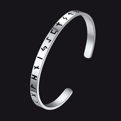 Norse Viking Runes Bangle Cuff Bracelet for