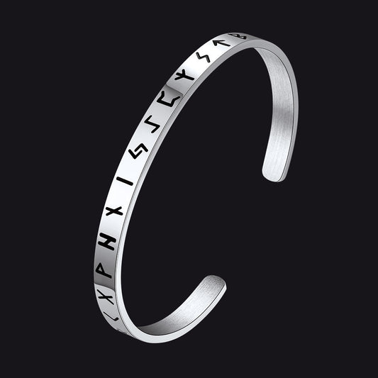 Norse Viking Runes Bangle Cuff Bracelet for