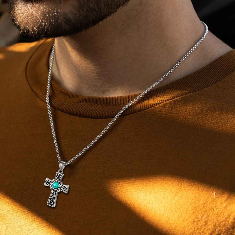 Turquoise Celtic Cross Pendant Necklace for