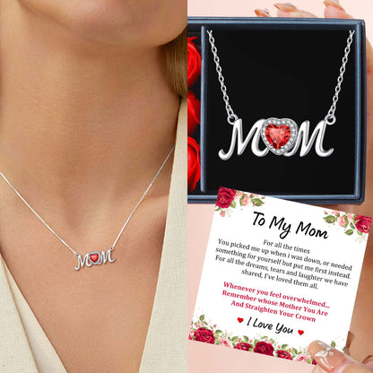 Sterling Silver Heart Birthstone Mom Necklace for