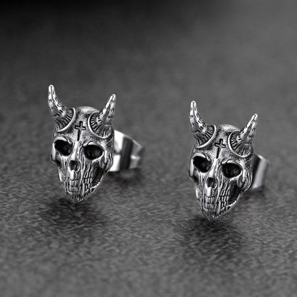 Satanic Goat Skull Stud Earrings for