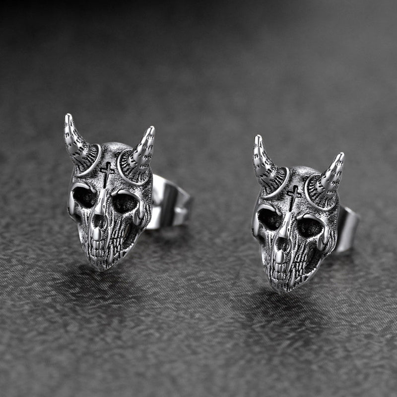 Satanic Goat Skull Stud Earrings for