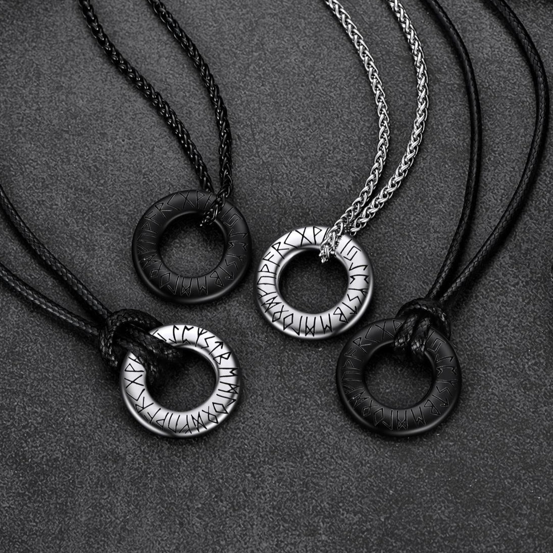 Norse Viking Rune Circle Chain Necklace for