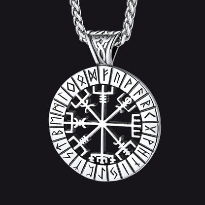 Viking Runes Vegvisir Compass Necklace Pendant for