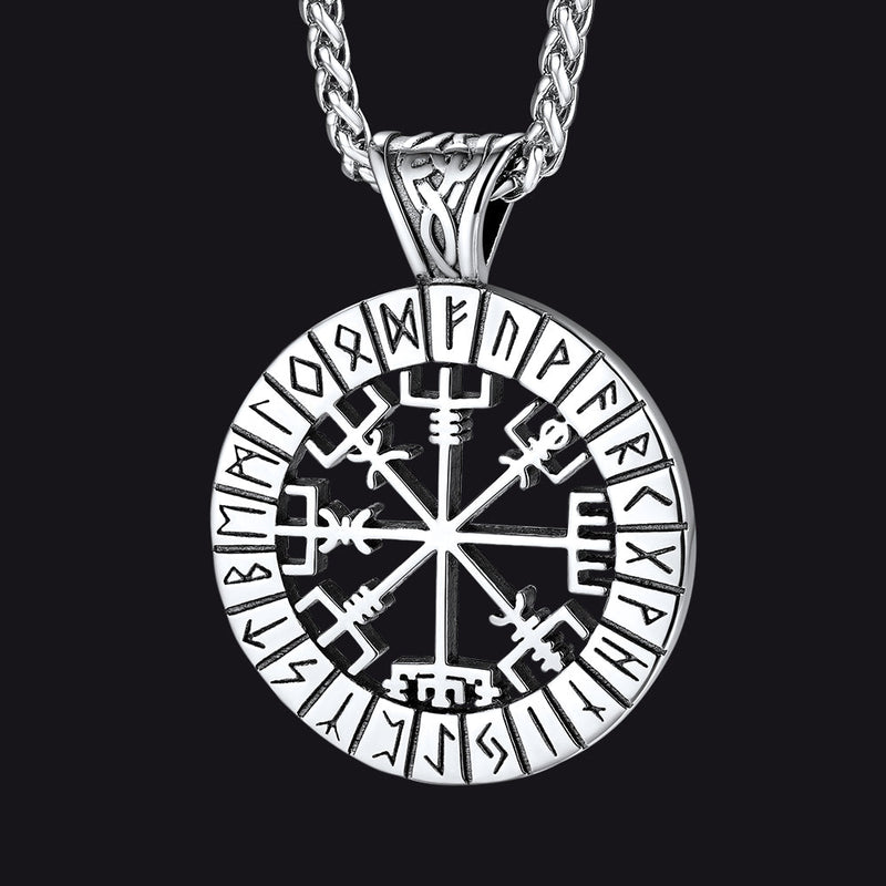 Viking Runes Vegvisir Compass Necklace Pendant for