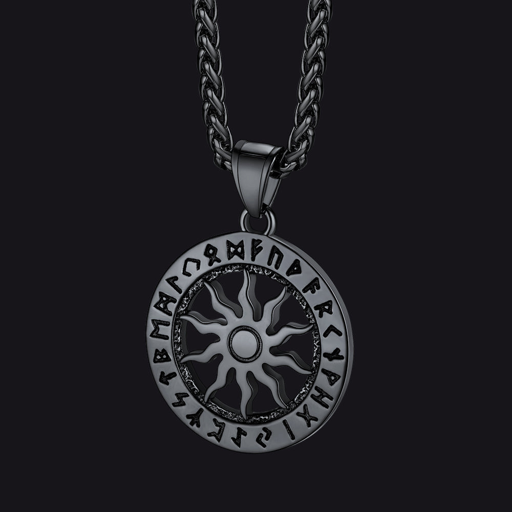 Viking Sun Wheel Rune Pendant Necklace for