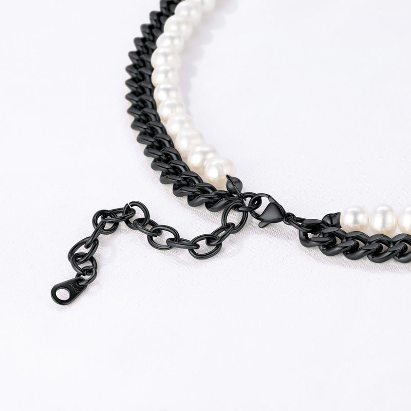 Freshwater Pearl & Cuban Link Chain Necklace for
