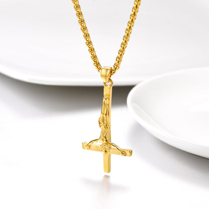 Unside Down Cross Crucifix Necklace Pendant for